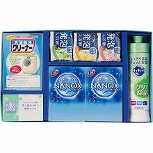●ハコ約31.3×19×5.2cm・重量=約770g●花王キュキュット240ml×1・ライオントップナノックス2包×2・ライオン植物物語石鹸×1・バスリフレ発砲入浴剤×3・洗濯機用クリーナーM×1●日本製