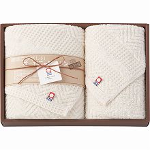 ●現品(フェイスタオル)約34×80cm・(ウォッシュタオル)約34×36cm・ハコ約27.5×20×4cm・重量=約270g●綿100%(パイル部分=オーガニックコットン100%使用)●フェイスタオル・ウォッシュタオル各1枚●日本製