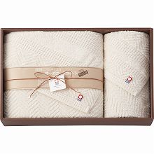 ●現品(バスタオル)約60×120cm・(ウォッシュタオル)約34×36cm・ハコ約38×25×6.5cm・重量=約550g●綿100%(パイル部分=オーガニックコットン100%使用)●バスタオル・ウォッシュタオル各1枚●日本製