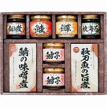 ●ハコ約33×25.5×7.5cm・重量=約2kg●焼海苔佃煮・梅しそ佃煮・さんまの旨煮(レトルト)各95g×1・たらこフレーク40g×2・かれいフレーク・北海道産鮭フレーク各60g×各1・さばの味噌煮(レトルト)80g×1【小麦】
