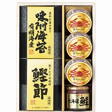 ●ハコ約22×31×7cm・重量=約835g●紅ずわいがに50g×3・鮭フレーク60g×1・味付海苔(8切8枚×2)×1・鰹削り節(破片)(2.5g×4)×1【小麦・かに】
